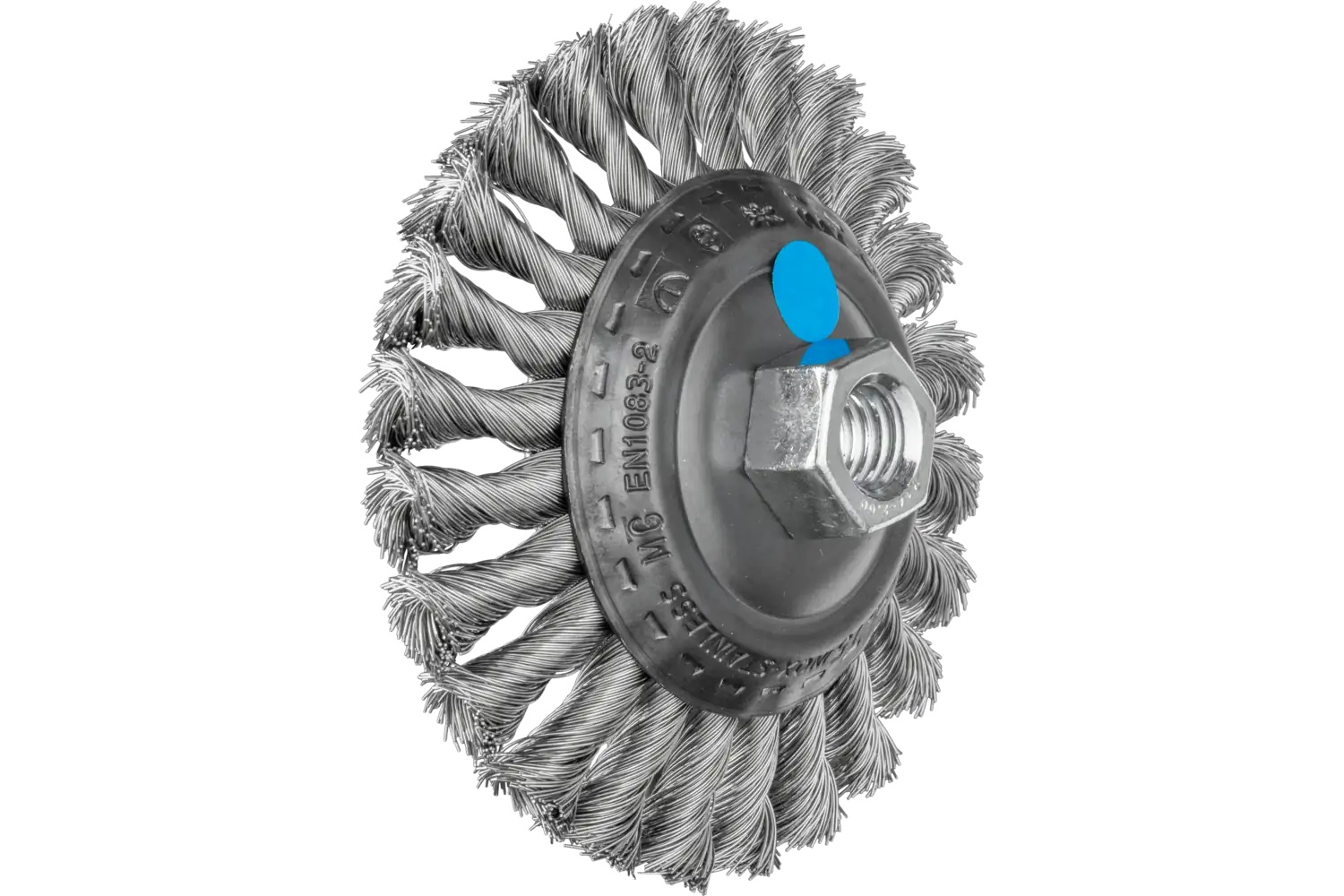 Picture of Pferd Knot Wire Bevel Brush 4-1/2" Dia. .014 Stainless Steel 5/8-11" Thread